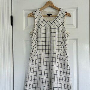 J Crew A-line Windowpane Tweed Dress | Ivory + Navy | Size 8